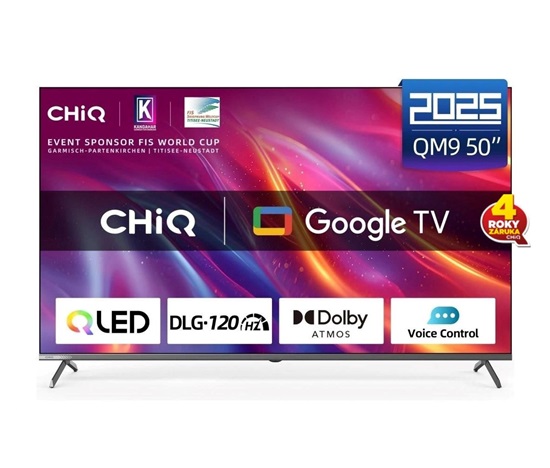 CHiQ U50QST TV 50", UHD, QLED, ultratenká, Google TV, DLG 120 Hz, Dolby Audio, Frameless, metalická - rozbaleno, vystave