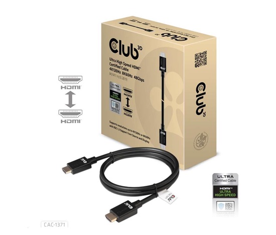 BAZAR - Club3D Kabel Ultra Rychlý HDMI™ Certifikovaný 4K 8K60Hz 48Gbps (M/M), 1m, 30 AWG - Poškozený obal (Komplet)