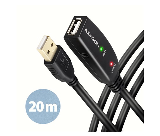 BAZAR - AXAGON ADR-220, USB 2.0 A-M -> A-F aktivní prodlužovací / repeater kabel, 20m - Poškozený obal (Komplet)