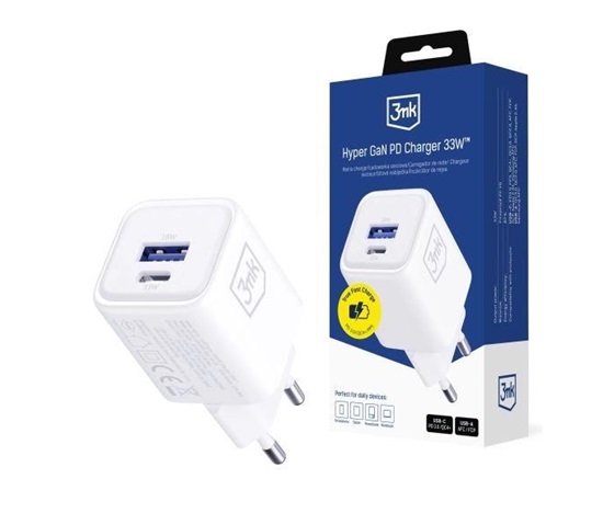 3mk napájecí adaptér Hyper Charger PD 33W GaN QC4+ PPS AFC FCP SCP 1A1C  White
