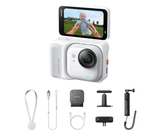Insta360 GO Ultra Creator Bundle miniaturní akční kamera, 4K Ultra HD, 60fps, magnetický systém uchycení, bílá