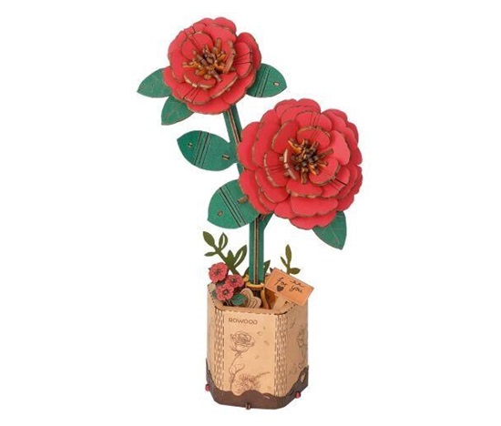 RoboTime 3D dřevěná skládačka Červená kamélie