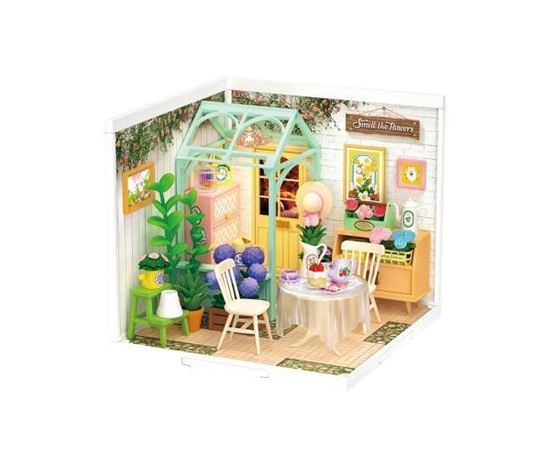 RoboTime Miniatura domečku Posezení s čajem v kvetoucí zahradě