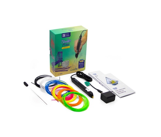 BAZAR - 3Doodler 3D pero FLOW + 8 PLA náplní a 3D šablona - Poškozený obal (Komplet)