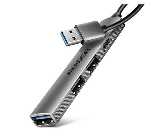 AXAGON HUE-STA, 4x USB ALU STRIP hub, 1x USB-A 5Gbps, 2x USB-A & 1x USB-C 480Mbps, kabel USB-A 12cm