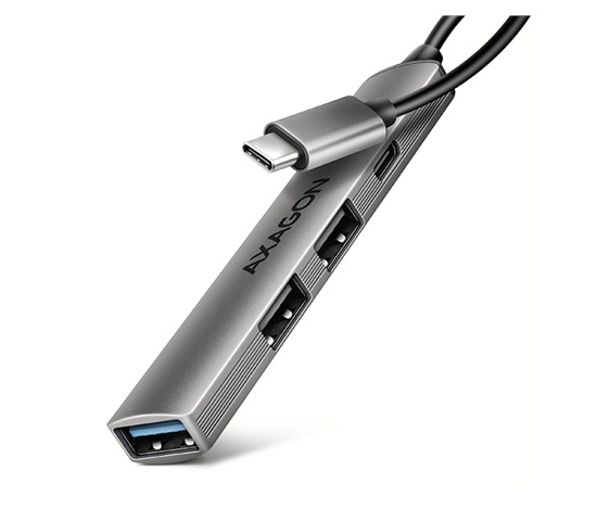 AXAGON HUE-STC, 4x USB ALU STRIP hub, 1x USB-A 5Gbps, 2x USB-A & 1x USB-C 480Mbps, kabel USB-C 12cm