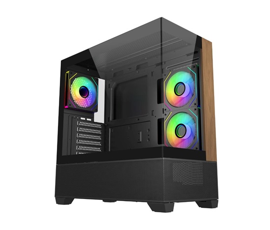 BAZAR - Cooler Master case Elite 690 Wood, ATX, Průhledná bočnice, 3x 120mm ARGB Fan, Černá - Poškozený obal (Komplet)