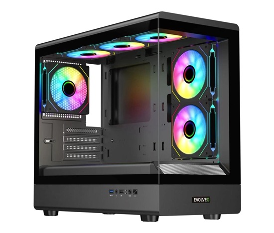 BAZAR - EVOLVEO Ursus, skříň mATX, 6x ARGB ventilátor 120mm, skleněná bočnice + přední panel - Poškozený obal (Komplet)
