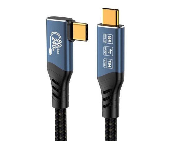 PREMIUMCORD Kabel USB4™ Version2.0 80Gbps 16K@60Hz 240W Thunderbolt 3 a 4 kabel zahnutý 0,8m