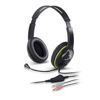 GENIUS sluchátka s mikrofonem HS-400A, černozelená, + redukce na Single Jack