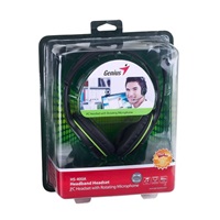 GENIUS sluchátka s mikrofonem HS-400A, černozelená, + redukce na Single Jack