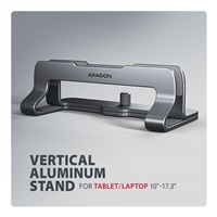 AXAGON STND-VG, vertikální hliníkový stojan pro notebooky 10"-17.3, nastavitelný rozestup, šedý