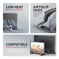 AXAGON STND-VG, vertikální hliníkový stojan pro notebooky 10"-17.3, nastavitelný rozestup, šedý