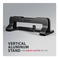 AXAGON STND-VB, vertikální hliníkový stojan pro notebooky 10"-17.3, nastavitelný rozestup, černý
