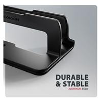 AXAGON STND-VB, vertikální hliníkový stojan pro notebooky 10"-17.3, nastavitelný rozestup, černý