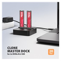 AXAGON ADSA-M2C22L, USB-C 20Gbps dokovací stanice pro 2× M.2 NVMe SSD s funkcí klonování