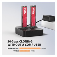 AXAGON ADSA-M2C22L, USB-C 20Gbps dokovací stanice pro 2× M.2 NVMe SSD s funkcí klonování