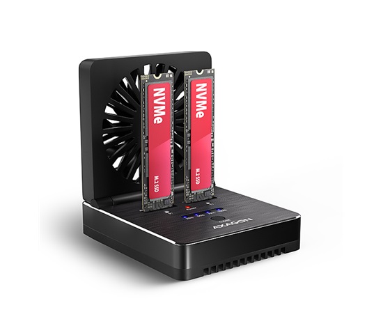 AXAGON ADSA-M2C22, USB-C 20Gbps dokovací stanice pro 2× M.2 NVMe/SATA SSD s funkcí klonování