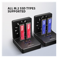 AXAGON ADSA-M2C22, USB-C 20Gbps dokovací stanice pro 2× M.2 NVMe/SATA SSD s funkcí klonování