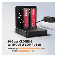 AXAGON ADSA-M2C22, USB-C 20Gbps dokovací stanice pro 2× M.2 NVMe/SATA SSD s funkcí klonování