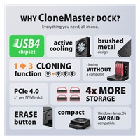 AXAGON ADSA-M2C44, USB4 dokovací stanice pro 4× M.2 NVMe SSD s funkcí klonování