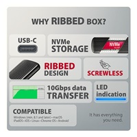 AXAGON EEM2-SC, USB-C 10Gbps externí box pro M.2 NVMe SSD, bezšroubový, žebrovaný hliník