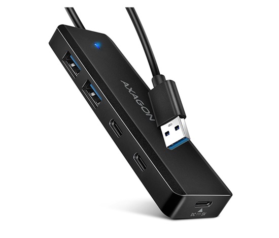 AXAGON HUE-C2A, 4× USB 5Gbps TRAVEL hub, 2× USB-A + 2× USB-C, USB-C napájení, kabel USB-A 19cm