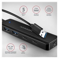 AXAGON HUE-C2A, 4× USB 5Gbps TRAVEL hub, 2× USB-A + 2× USB-C, USB-C napájení, kabel USB-A 19cm
