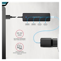 AXAGON HUE-C2A, 4× USB 5Gbps TRAVEL hub, 2× USB-A + 2× USB-C, USB-C napájení, kabel USB-A 19cm