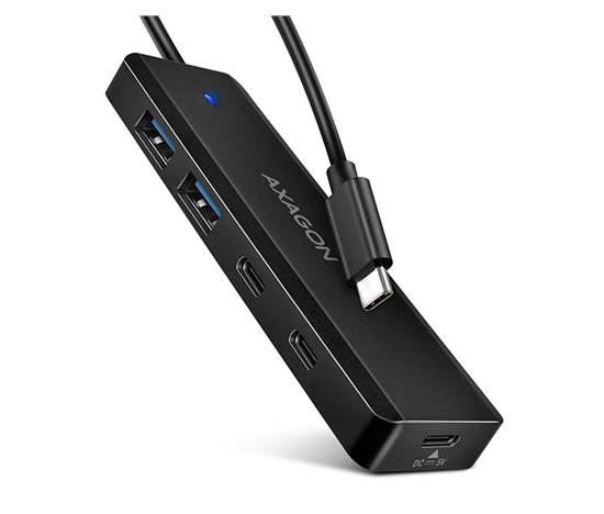 AXAGON HUE-C2C, 4× USB 5Gbps TRAVEL hub, 2× USB-A + 2× USB-C, USB-C napájení, kabel USB-C 19cm