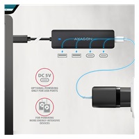 AXAGON HUE-C2C, 4× USB 5Gbps TRAVEL hub, 2× USB-A + 2× USB-C, USB-C napájení, kabel USB-C 19cm
