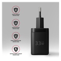 AXAGON ACU-PQ33, GaN nabíječka do sítě 33W, USB-A + USB-C, PD3.0/PPS/QC4+/SFC2.0/Apple, černá
