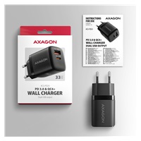 AXAGON ACU-PQ33, GaN nabíječka do sítě 33W, USB-A + USB-C, PD3.0/PPS/QC4+/SFC2.0/Apple, černá