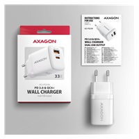 AXAGON ACU-PQ33W, GaN nabíječka do sítě 33W, USB-A + USB-C, PD3.0/PPS/QC4+/SFC2.0/Apple, bílá