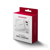 AXAGON ACU-PQ33W, GaN nabíječka do sítě 33W, USB-A + USB-C, PD3.0/PPS/QC4+/SFC2.0/Apple, bílá