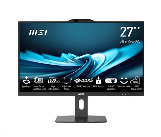 MSI PC AiO PRO AP272P 14M-1085XEU, Core i3 14100, 27" FHD, Anti-Glare, Non-Touch, 16GB, 512GB SSD, N/A, No OS, Black