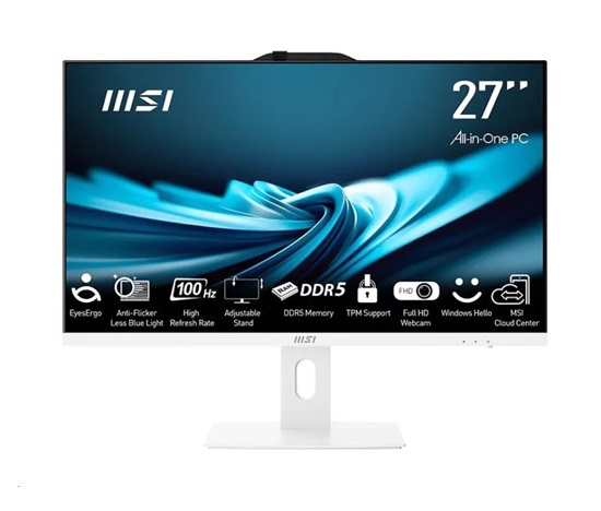 MSI PC AiO PRO AP272P 14M-1086XEU, Core i3 14100, 27" FHD, Anti-Glare, Non-Touch, 16GB, 512GB SSD, N/A, No OS, White