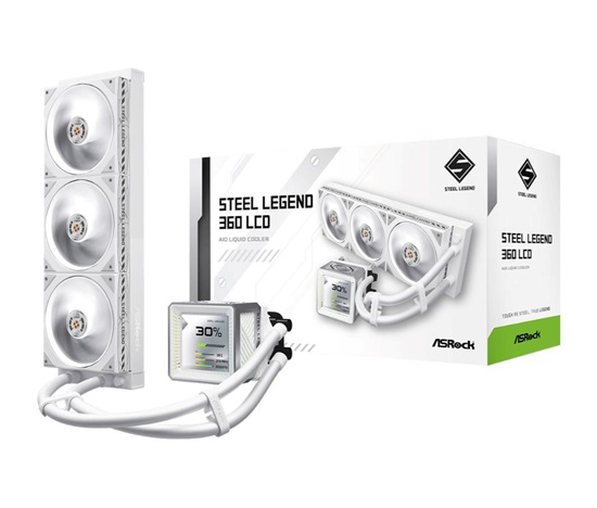 ASROCK Vodní chladič Steel Legend 360 LCD, 3x120mm, LGA1851, AM5, bílá