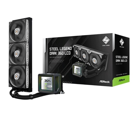 ASROCK Vodní chladič Steel Legend Dark 360 LCD, 3x120mm, LGA1851, AM5, černá