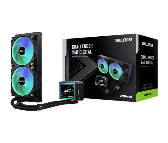 ASROCK Vodní chladič Challenger 240 Digital, 2x120mm, ARGB, LGA1851, AM5, černá