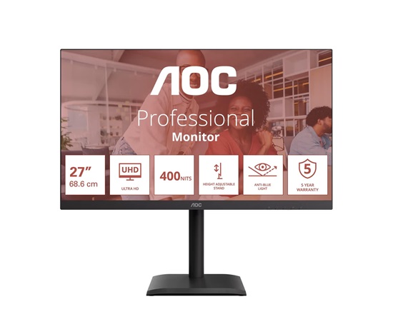 AOC MT IPS LCD WLED 27" U27E4CV - IPS panel, 3840x2160, 60Hz, HDMI, DP, USB-C