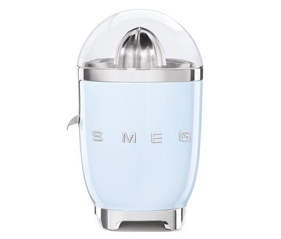 Smeg CJF11PBEU citrusový odšťavňovač, 70 W, manuální tlak, univerzální kužel z nerezové oceli, pastelově modrý