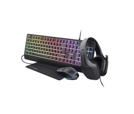 TRUST Sada sluchátka + myš + klávesnice + mousepad GXT 792 Quadrox 4v1 Gaming Bundle EN - Anglický jazyk