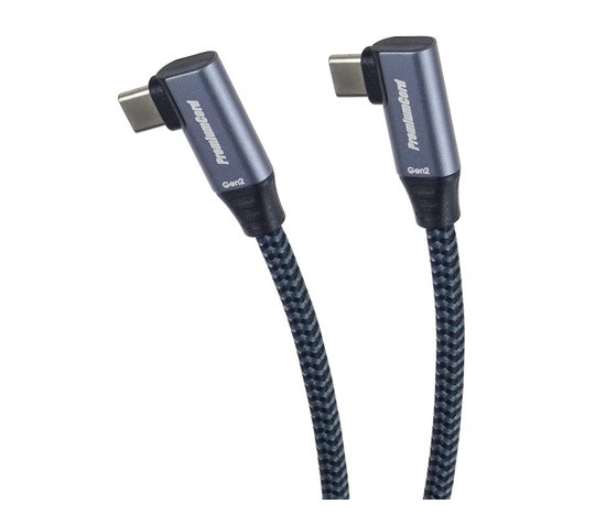 BAZAR - PremiumCord USB-C 2x zahnutý kabel (USB 3.2 GEN 2x2, 5A,100W, 20Gbit/s)bavlněný oplet, délka:0,5m Náhradní obal