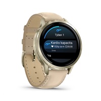 Garmin Venu 4 (41 mm) Zlaté / Bílý silikonový řemínek a Light Sand kožený řemínek, EU (upravit kartu)