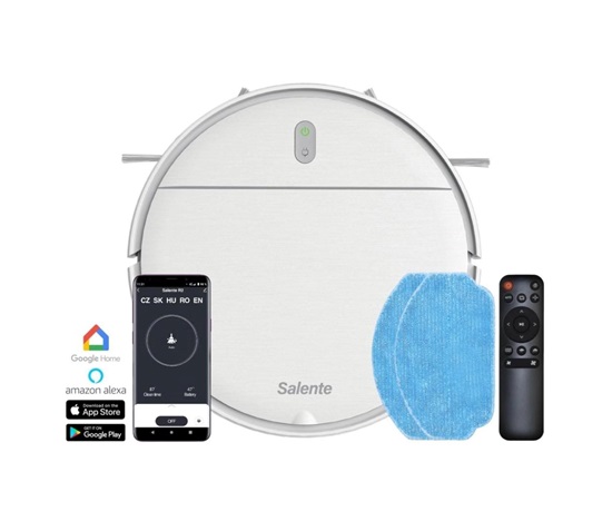 Salente R2, robotický vysavač, stírání vodou, nabíjecí stanice, bílý