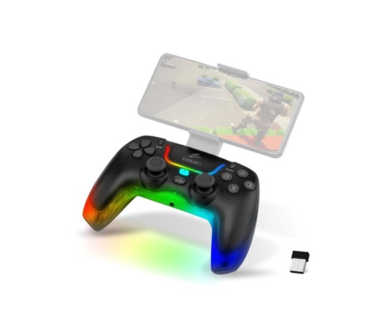 EVOLVEO Ptero2, bezdrátový & drátový gamepad pro PC, PS3/4/5, iOS, Android, Switch, černý