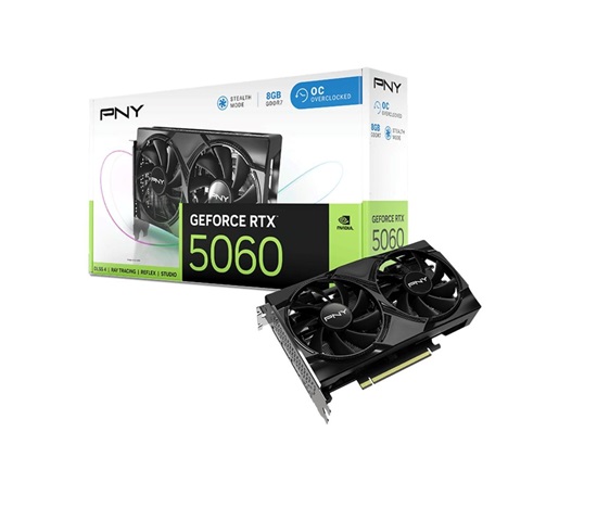 PNY VGA NVIDIA GeForce RTX 5060 Dual Fan 8GB, RTX 5060, 8GB GDDR7, 3xDP, 1xHDMI