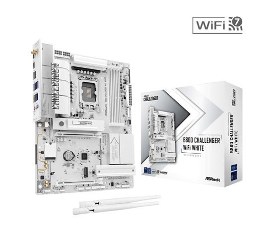 ASRock MB Sc LGA1851 B860 Challenger WiFi WHITE, Intel B860, 4xDDR5, 1xHDMI, WiFi, ATX