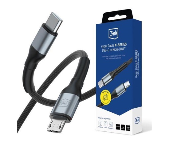 3mk Hyper Cable N-SERIES C to Micro 1m QC 3.0 5V/2A 10W Black